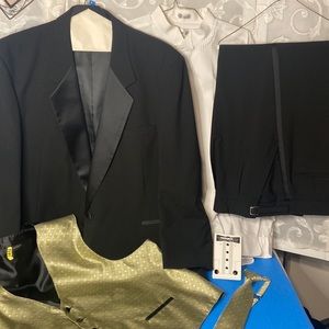 Tuxedo jacket & pants, dress shirt, vest & tie 5pc